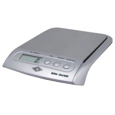 Abbildung von Wedo 485154 Elektronische Universalwaage Optimo Steel 5000 (mit Wiegeteller, aus rostfreiem Edelstahl, 5000g/1g) silber