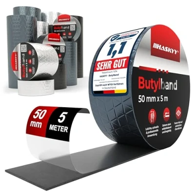 Abbildung von Wasserdichtes Klebeband Butylband I 50mm*5m Anthrazit hochwertig selbstklebend mit Aluminiumfolie Butyl Tape alterungsbeständig korrosionsbeständig UV beständig