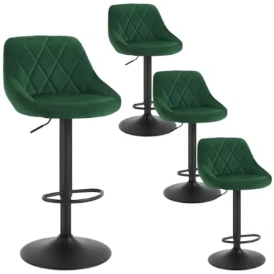 Abbildung von WOLTU 4 x Barhocker Tresenhocker, Gute gepolstert, Samt, Höhenverstellbar, Drehbar, Hocker, Dunkelgrün BH219dgn