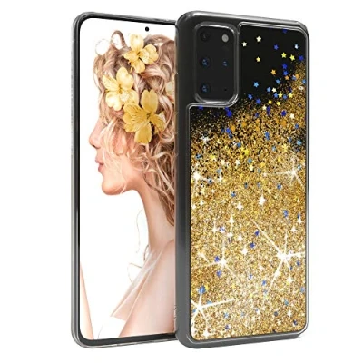 Abbildung von EAZY CASE Hülle kompatibel mit Samsung Galaxy S20 Plus / 5G Schutzhülle Flüssig Glitzer, Handyhülle, Glitter Flüssigkeit, TPU/Silikon, Transparent/Durchsichtig, Gold
