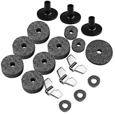 Abbildung von Futheda 18 Becken Ersatz Musikinstrumente Zubehör inkl. 3 Beckenhüllen mit Sockel &amp; 6 Beckenfilzen 2 Hi Hat Clutch Filz 1 Cup Flügelmuttern Unterlegscheiben für Schlagzeug