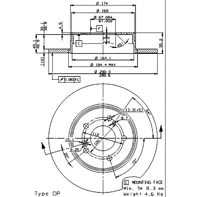 Abbildung von BREMBO MAX LINE 08.7211.76 Bremsscheibe 290 10 5 voll, geschlitzt beschichtet hochgekohlt mit Schrauben MERCEDES BENZ: C Klasse T modell, CLK Coupe