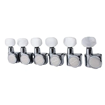 Abbildung von Guyker 6 In Line Gitarre Locking Tuners 1:18 Lock String Tuning Key Pegs Mechine Heads for Folk Classic Acoustic E Pearl Buttons, Chrom