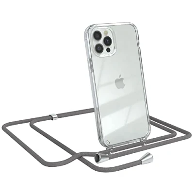 Abbildung von EAZY CASE Handykette kompatibel mit iPhone 12/12 Pro Handyhülle Umhängeband, Handykordel Schutzhülle, Silikonhülle, Hülle Band, Stylische Kette für Smartphone, Anthrazit