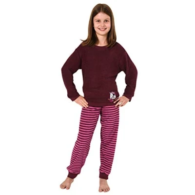 Abbildung von Normann Pyjama Mädchen Frottee Schlafanzug langarm mit Bündchen &amp; Eulen Applikation