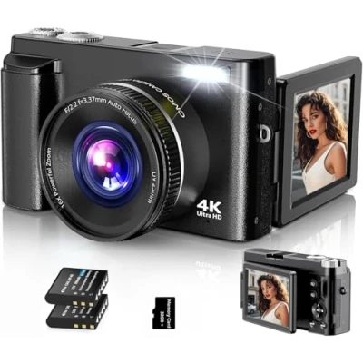 Abbildung von Digitalkamera,4K 48MP Fotokamera Autofokus mit 32G Karte, Vlogging Kamera 3 Zoll 180 Flip Bildschirm und UV Linse,Kompaktkamera für Teenager Anfänger Erwachsene