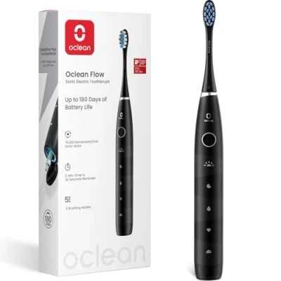 Abbildung von Oclean Elektrische Zahnbürste Flow, 180 Tage Akkulaufzeit Sonic Electric Toothbrush für Reisen, 5 Modi Schallzahnbürste mit IPX7 Wasserdicht 2 Minuten Timer Zähneputzen, Schwarz