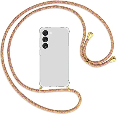 Abbildung von mtb more energy® Handykette kompatibel mit Samsung Galaxy S23 5G Rainbow/Gold Smartphone Hülle zum Umhängen Anti Shock Full TPU Case