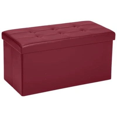 Abbildung von COSYLAND Sitzhocker mit Stauraum, Faltbare Sitzbank, Sitztruhe aus Kunstleder, gepolstert Sitzwürfel Fußhocker Aufbewahrungsbox Deckel, für Wohnzimmer Schlafzimmer, 76 * 38 cm(Dunkelrot)
