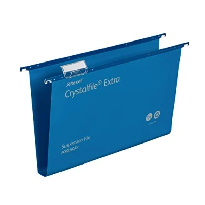 Abbildung von Rexel CrystalFile Extra Hängemappen (Polypropylen, 30 mm Boden, Format Foolscap) 25 Stück blau