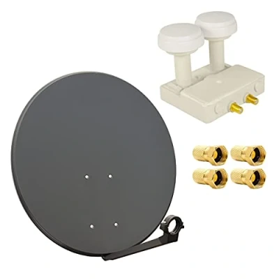 Abbildung von PremiumX Satelliten Komplettanlage 80cm Satellitenschüssel Anthrazit Twin Monoblock LNB 4X F Stecker 2 SAT für Teilnehmer