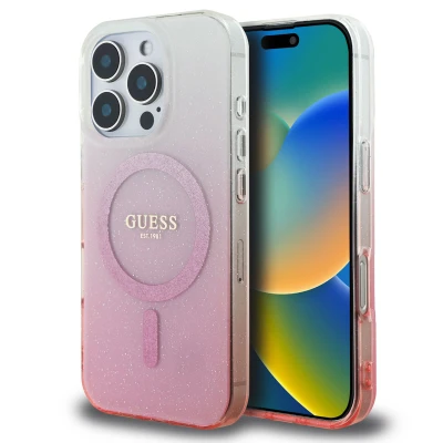 Abbildung von Apple iPhone 16 Pro Hülle MagSafe Kunststoff Guess Backcover/Hard Case Handyhülle Rosa