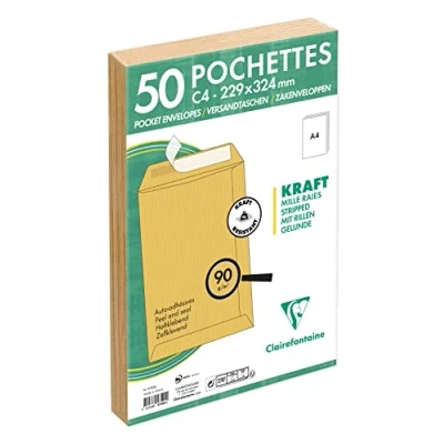Abbildung von Clairefontaine 5750C Packung mit 50 Versandtaschen Rillen Kraftbraun C4 229x324 mm, selbstklebend, 90g, 1 Pack