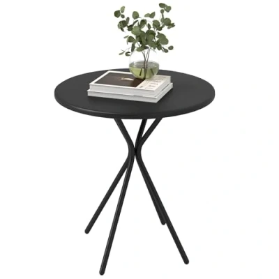 Abbildung von Outsunny Gartentisch Ø60 x 70 cm, Wetterfest Balkontisch aus Stahl, Runder Esstisch mit Fußpolster Outdoor Campingtisch Beistelltisch, Terrassentisch für Garten Terrasse Balkon Schwarz
