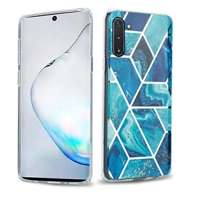 Abbildung von Cadorabo Hülle kompatibel mit Samsung Galaxy Note 10 Schutzhülle TPU Silikon Case Marmor Design Slim Kratzfest Weiche Gummi Rundumschutz für in Blau