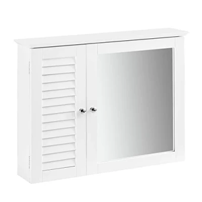 Abbildung von SoBuy Badezimmerspiegelschrank BZR55 mit Lamellentür Hängeschrank Spiegeltür Wandschrank