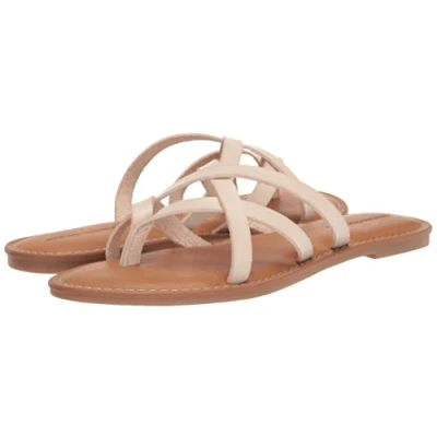 Abbildung von Amazon Essentials Damen Flache Riemchensandale zum Hineinschlüpfen, Hellbeige, 42 EU Weit