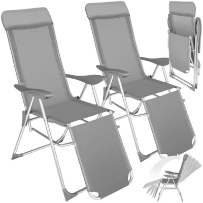 Abbildung von tectake® 2er Set Aluminium Sonnenliege Liegestuhl, Gartenstühle mit 5 fach verstellbarer Rückenlehne, Gartenliege Fußteil, leicht &amp; klappbar, Relaxsessel Kopfpolster, für Camping Garten Balkon