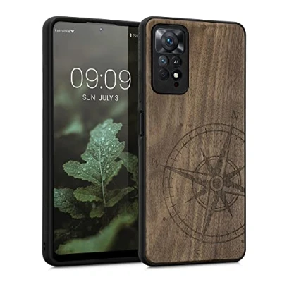 Abbildung von kwmobile Hülle kompatibel mit Xiaomi Redmi Note 11 Pro/Note Pro (5G) / 12 (4G) Holz Case Handy Cover TPU Handyhülle in Dunkelbraun Kompass Vintage