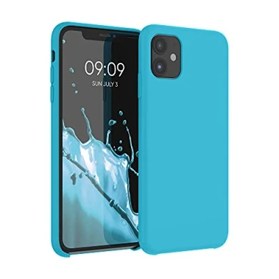 Abbildung von kwmobile Hülle kompatibel mit Apple iPhone 11 Silikon Handy Case Handyhülle weiche Oberfläche kabelloses Laden Meerblau