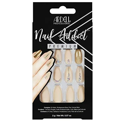 Abbildung von ARDELL Nail Addict Nude Jeweled 24 künstliche Glitzer Nägel mit Kleber &amp; Feile für schöne Fingernägel zum Aufkleben Press On Nails, Klebenagel Set langen Tips, Fake Nails