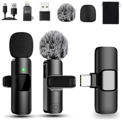 Abbildung von Sprifityy Verbessertes 3 in 1 Kabelloses Ansteckmikrofon für iPhone/Android/PC, Rauschunterdrückung, Plug Play Clip on Microphone, Mini Mikrofon Videoaufnahmen, Vlog, YouTube, TikTok