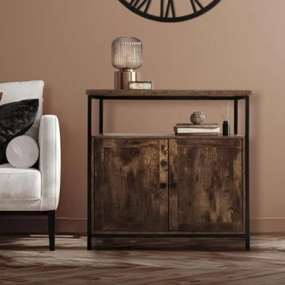 Abbildung von ML Design Sideboard, 80x80,5x50,5 cm, Holz, Vintagebraun, Metallgestell Schwarz matt, Kommode mit 2 Türen &amp; offenes Fach, Industrie Design, Küchenschrank, Highboard Aufbewahrungsschrank für Wohnzimmer