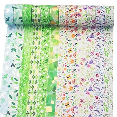 Abbildung von YUBX Gold Washi Tape Set VSCO Silber Dekoratives Klebeband für DIY Handwerk, Bullet Journals, Planer, Scrapbooking, Verpackung, 15 mm breit (Frühling 12 Rollen)