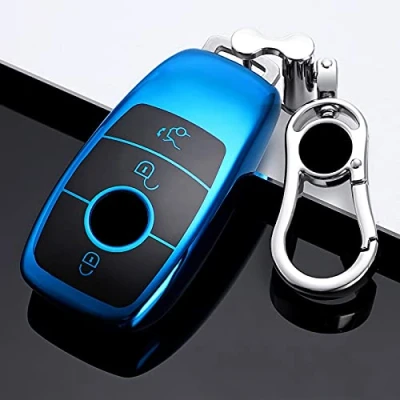 Abbildung von M.JVisun TPU Weich Autoschlüssel Fall für Mercedes Benz 2019 2022 A Klasse C G 2017 E 2018 2021 S Silikon Schlüssel Hülle Glänzend Blau Metall Schlüsselbund