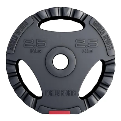 Abbildung von GORILLA SPORTS Hantelscheiben Einzeln/Set, Kunststoff Gewichtsscheiben, Ø 30/31mm Bohrung, Tri Grip, Set, von 1,25 kg bis 30 Gewichte für Krafttraining