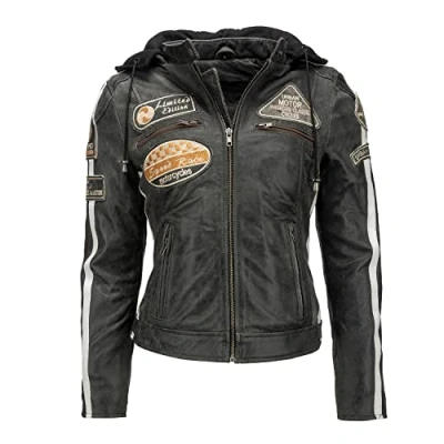 Abbildung von URBAN 5884 Motorradjacke Damen Mit Protektoren, Damenjacke aus Lammleder, Protektoren für Rücken, Schultern und Ellenbogen, Breaker, 2XL/58