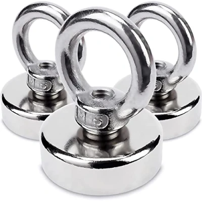 Abbildung von SENSEI® 3 Stück Extrem Starke Magnete 20 kg Traglast, Neodym Ösenmagnete in Stahlgehäuse Ø 25 mm, Magnethaken mit Griff für Schrauben und Sicheren Halt