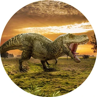 Abbildung von Essbarer Tortenaufleger Dinosaurier // Kuchendekoration T Rex auf der Wiese 20cm (Zuckerpapier)