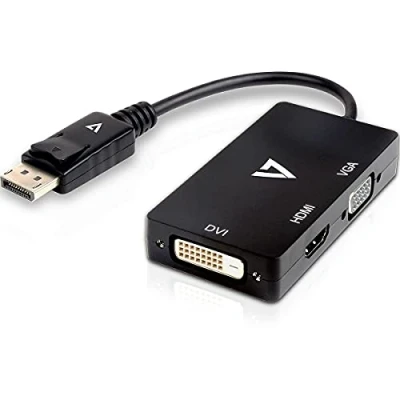 Abbildung von V7 V7DP VGADVIHDMI 1E DisplayPort Adapter (m) auf VGA, HDMI oder DVI (f)