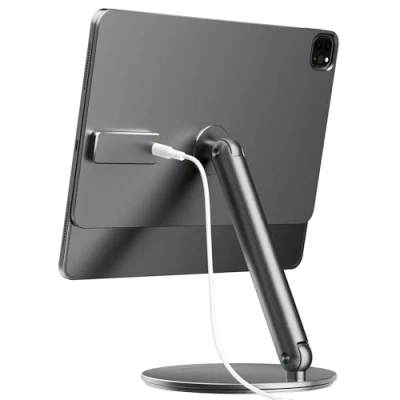 Abbildung von LULULOOK Magnetisch Kabelloses Laden iPad Ständer für Pro 11&quot; M4 2024, Faltbar mit 360 Schwenk Basis, 18W Aufladen Aluminium Alloy Verstellbar Tablet USB C Kabel
