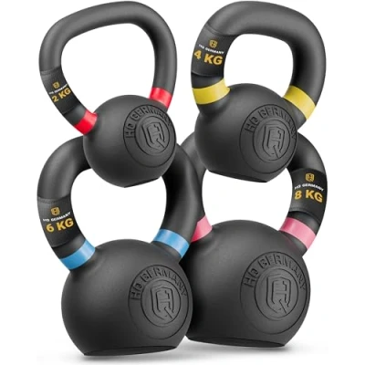 Abbildung von HQ Germany® Powdercoat Kettlebell Vollguss 2 32kg Starter Sets ±2,0% Gewichtstoleranz, Gewicht:+Starter Set (2+4+6+8KG)