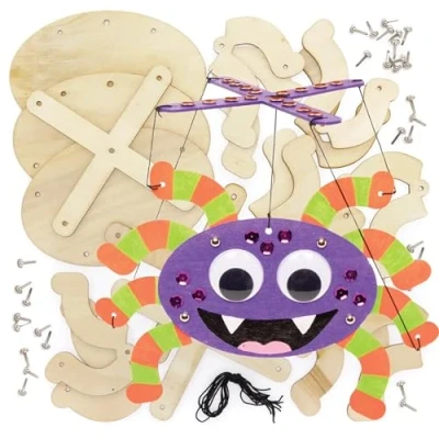 Abbildung von Baker Ross FE690 Spinnen Marionette aus Holz, 3 Stück, Basteln Sie Ihre eigenen Holzpuppen, Puppen für Kinder, Holzhandwerk Kinder zum Zusammenbauen und Dekorieren