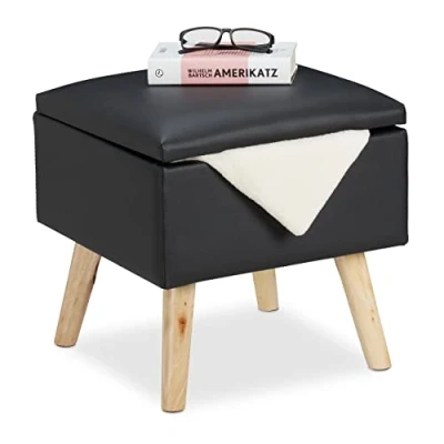 Abbildung von relaxdays Stauraumhocker Sitzhocker mit Stauraum Kunstleder, Schwarz