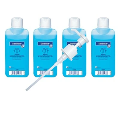 Abbildung von 4x 500ml Flasche Sterillium Hygiene Händedesinfektion Desinfektionsmittel inkl. Gratis mediAID Dosierpumpe