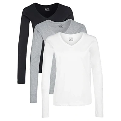 Abbildung von berydale Basic Langarmshirt Damen Baumwolle I 3er Set Longsleeve Damen, T Shirt Langarm Longshirt Langarmshirts Tshirt Langarm, Unterziehshirt Mehrfarbig L