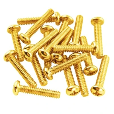 Abbildung von Musiclily Basic 3,5x20mm Metall Metrisches Gewinde Strat Style Single Coil Tonabnehmer Befestigungs Schrauben für Stratocaster ST E Gitarre, Gold (20er Set)