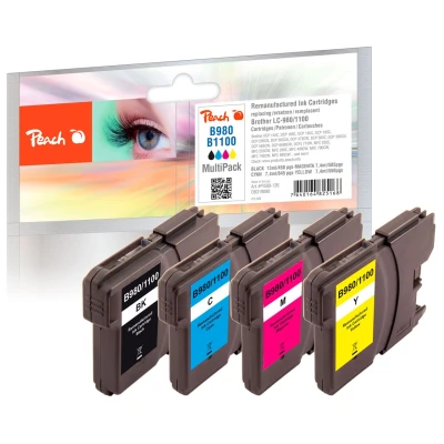 Abbildung von Peach B980/1100 Spar Pack Druckerpatronen XL (BK, C, M, Y) ersetzt Brother LC 1100VALBP für z.B. DCP 145 160, 163 165 167 C