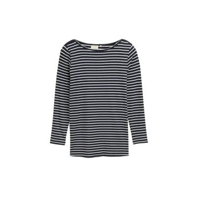 Abbildung von TOM Tailor WITH Streifenmuster Langarmshirt, Damen, Größe: 50, Navy offwhite