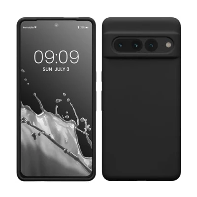 Abbildung von kwmobile Hülle kompatibel mit Google Pixel 7 Pro Silikon Handy Case Handyhülle weiche Oberfläche kabelloses Laden Schwarz matt
