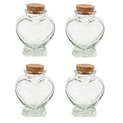 Abbildung von Creativery Deko Glas, Glasflaschen mit Korken Herz Form 8cm klar transparent 70ml, 4er Set