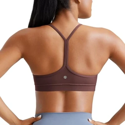 Abbildung von CRZ Yoga Damen Butterluxe Racerback Sport BH Gepolstert Ohne Bügel Y Rücken Sommer Atmungsaktiv Spaghetti Top Taupe XL
