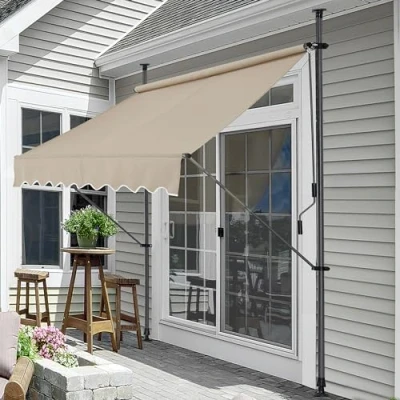 Abbildung von pro.tec Klemmmarkise Stem Markise ohne Bohren 200 x 120 220 309 cm Balkonmarkise mit Handkurbel Sonnenschutz Stahlgestell Sandfarben