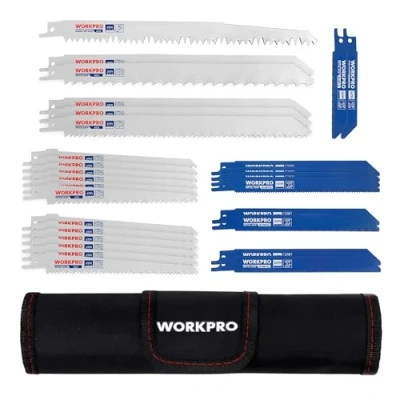 Abbildung von WorkPro Sägeblatt Set, 32 teilige Säbelsägeblätter mit Handtasche (32 St), für Holz &amp; Metall Kunststoff, Kompatibel gängigen Sägen