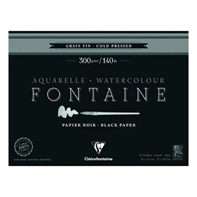Abbildung von Clairefontaine 975305C Malblock Fontaine verleimt mit 20 Blatt, feine Körnung 30x40 cm 300g, Schwarz