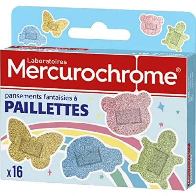 Abbildung von Mercurochrome Fantasie, glitzernde Pflaster, Glitzereffekt, spielerische Formen, 16 Pflaster